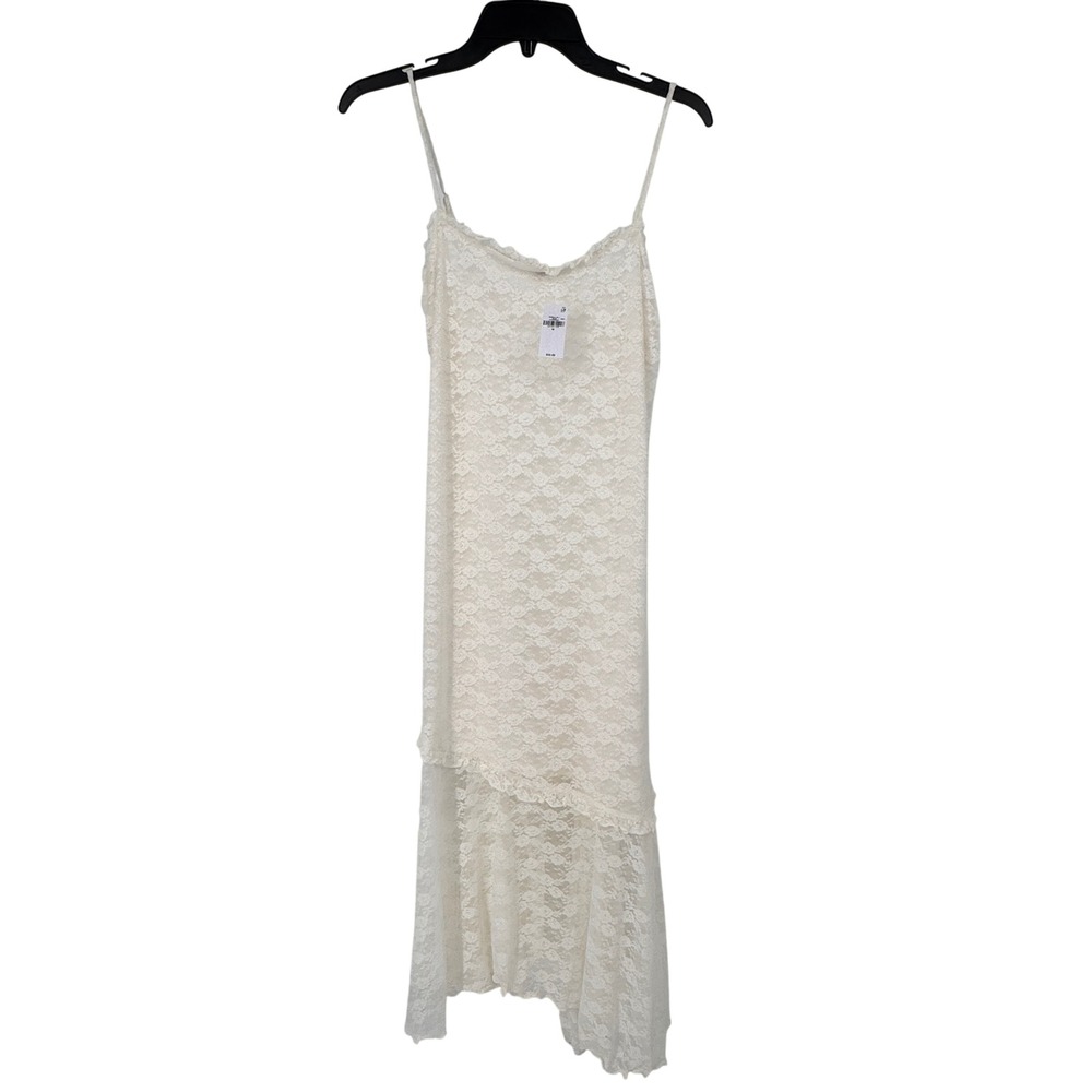 Old Navy Lace Slip Dress Womens Medium Cream New Asymmetrical Ruffle Midi‎ Boho
